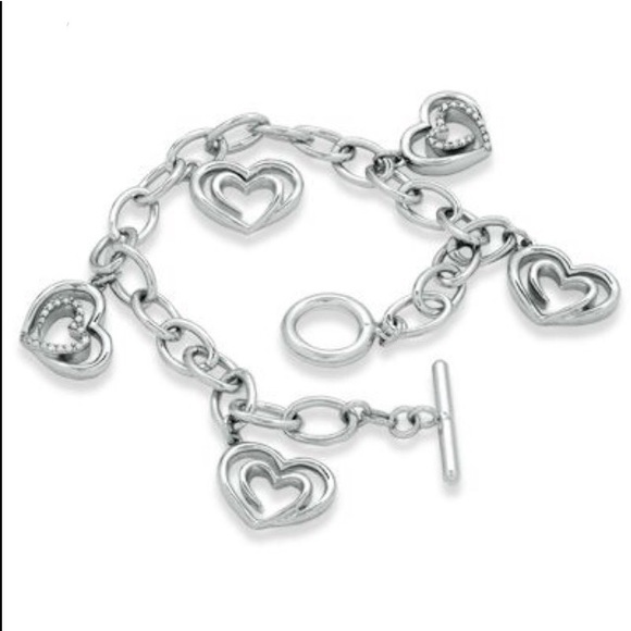 Sterling Silver Five Charm Heart Bracelet - Picture 1 of 4